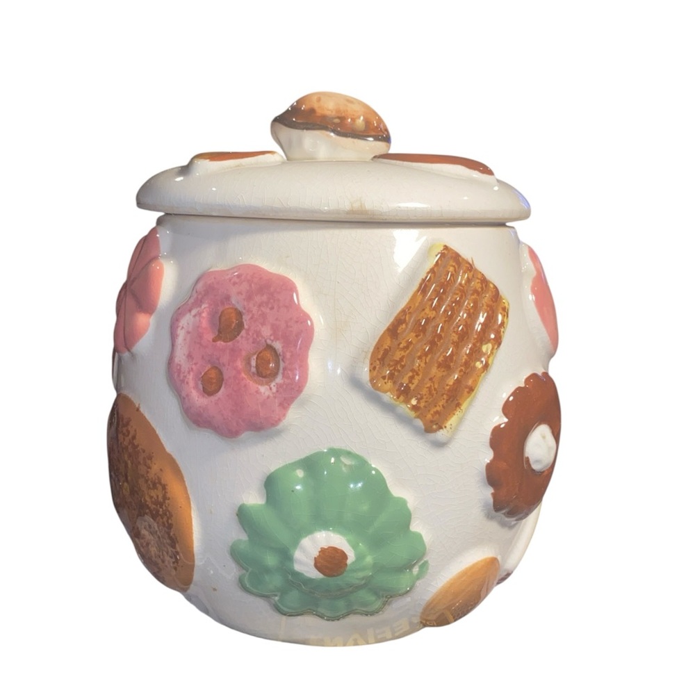 Vintage 1950S Napco “Cookies” Colorful Cookie Jar with Lid